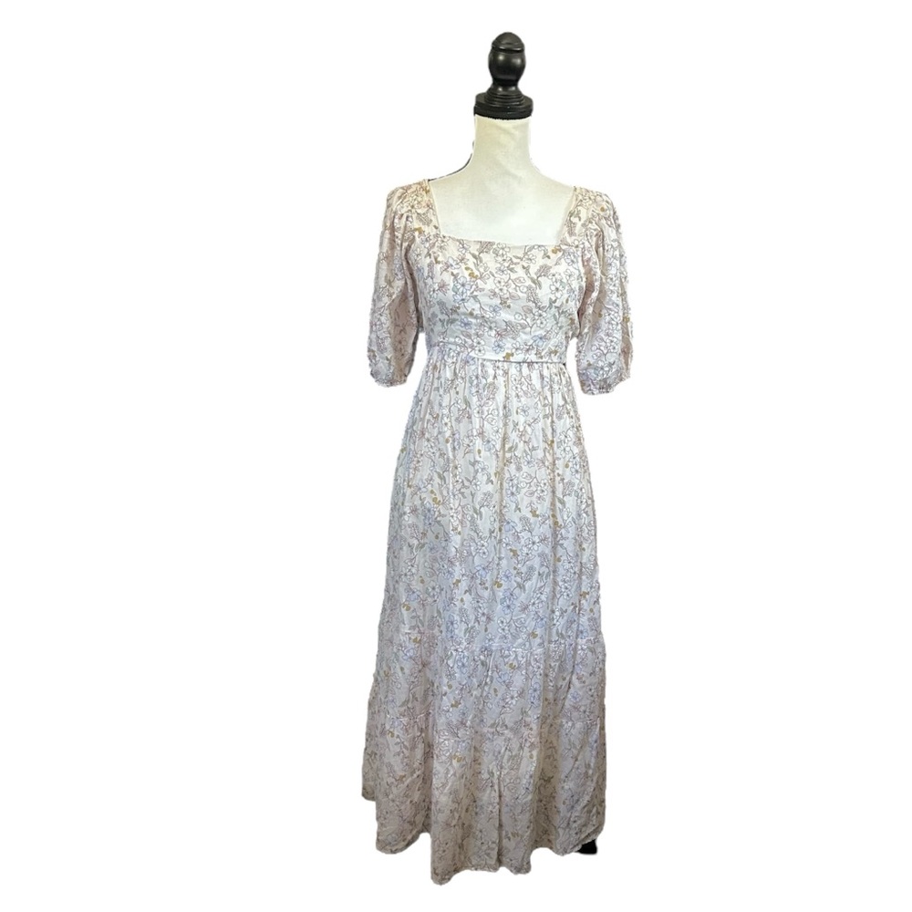 Dress Forum Floral Puff Sleeve Midi Dress Open Tie Back Cottagecore Milkmaid XS